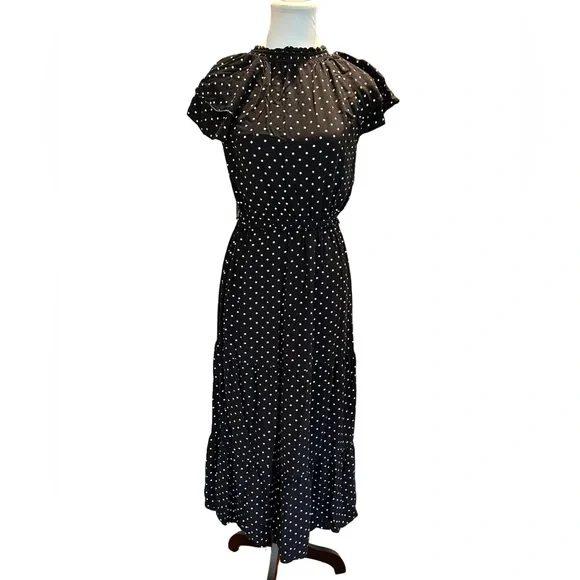 Waist-Defined Ruffle-Sleeve Dress by Old Navy Size Small - Black & White Dots 🖤🤍 - Picture 5 of 10